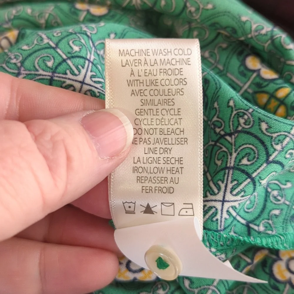 Max Studio Green & Yellow Button Up Tie & Waist Blouse Size Medium